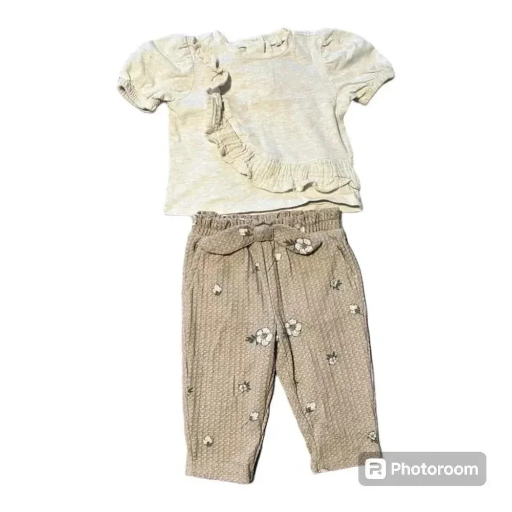 Jessica Simpson Baby Tan Cozy Floral Thermal Bow Front Casual set